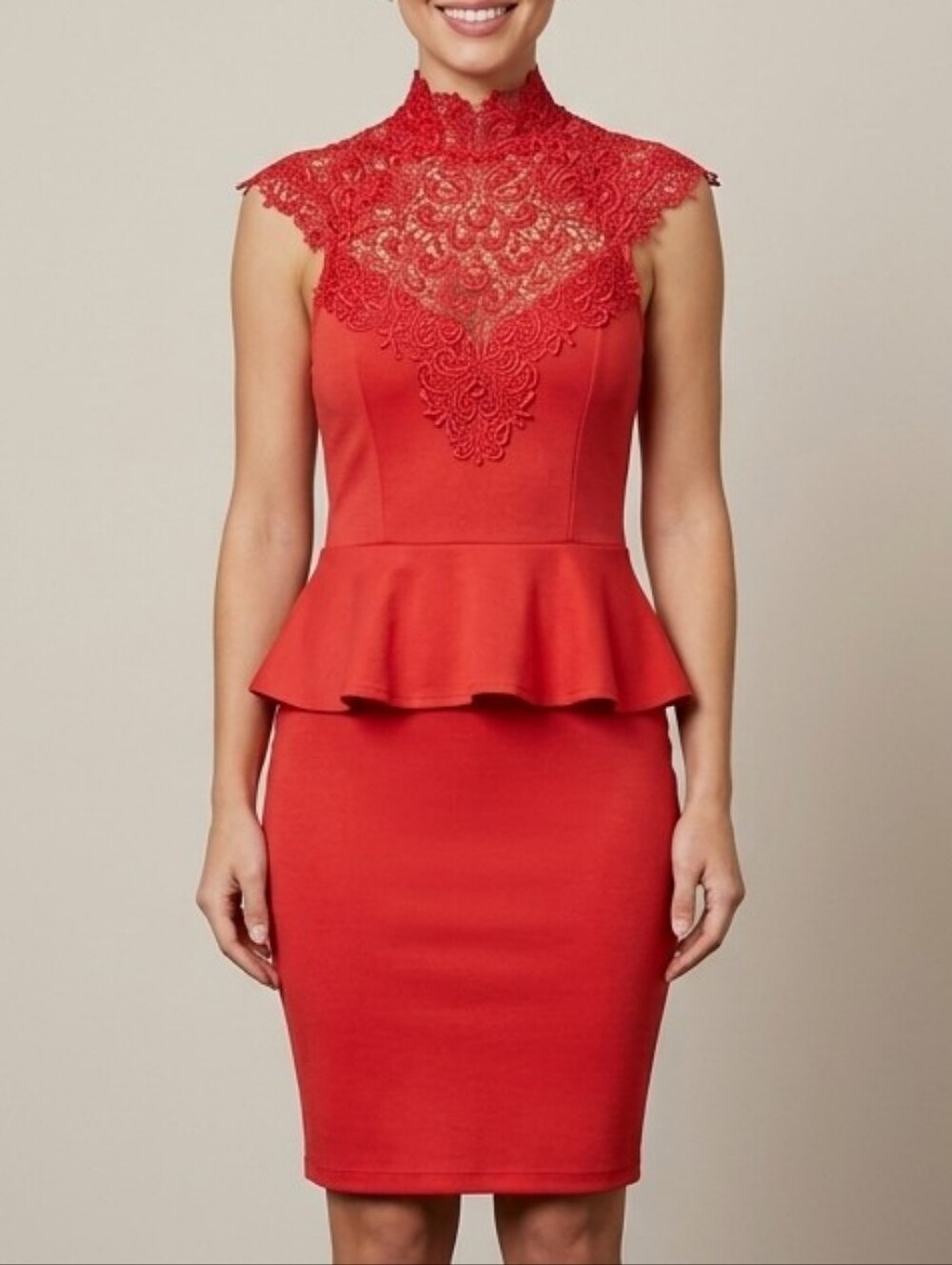 Phanuel Coral Lace Peplum Bodycon Cocktail Dress ✨ Size S